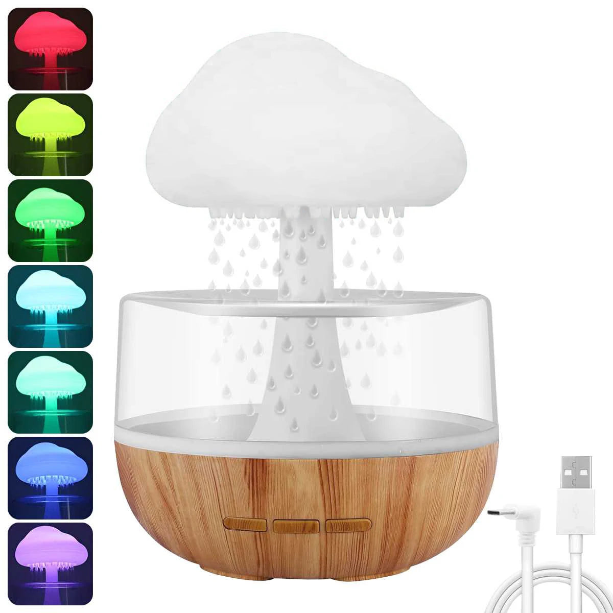 Difusor de Aroma Nuvem de Chuva – Umidificador e Luz Noturna para Casa