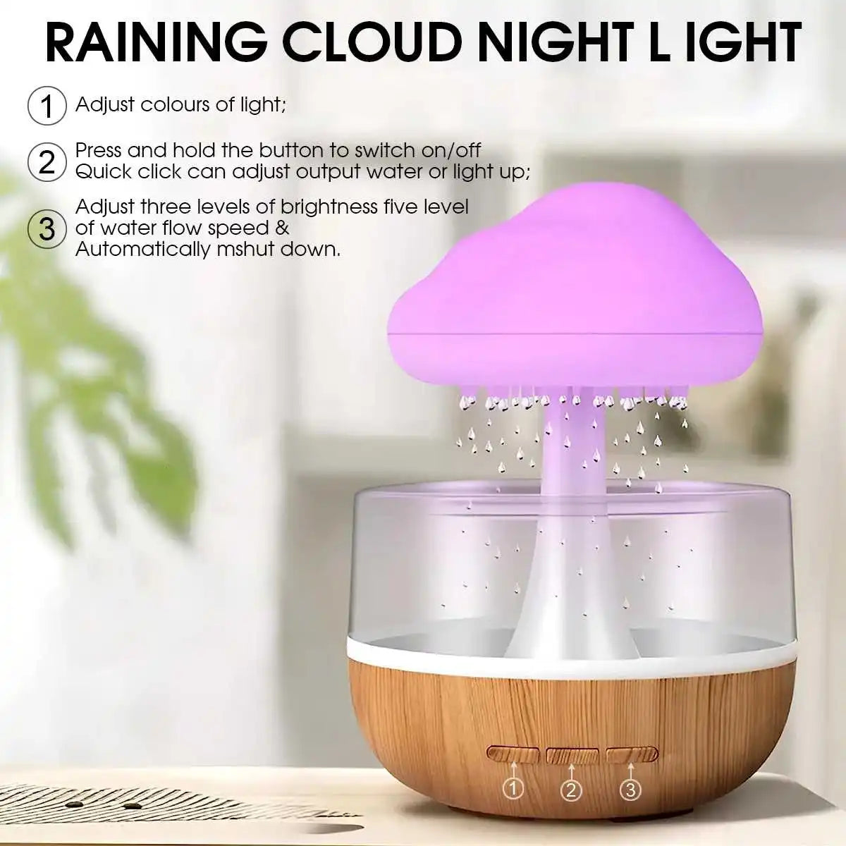 Difusor de Aroma Nuvem de Chuva – Umidificador e Luz Noturna para Casa
